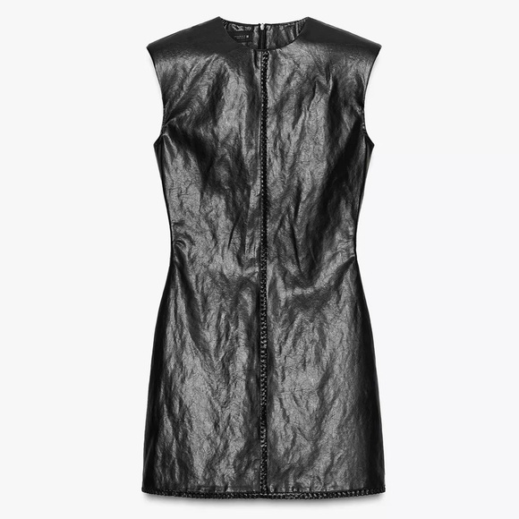 Zara NWT faux leather shoulder padded mink dress - Picture 9 of 13